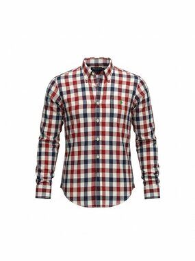 U.S. Polo Assn Stretch Red Blue Plaid Button‎ Down Shirt M Medium Like New!